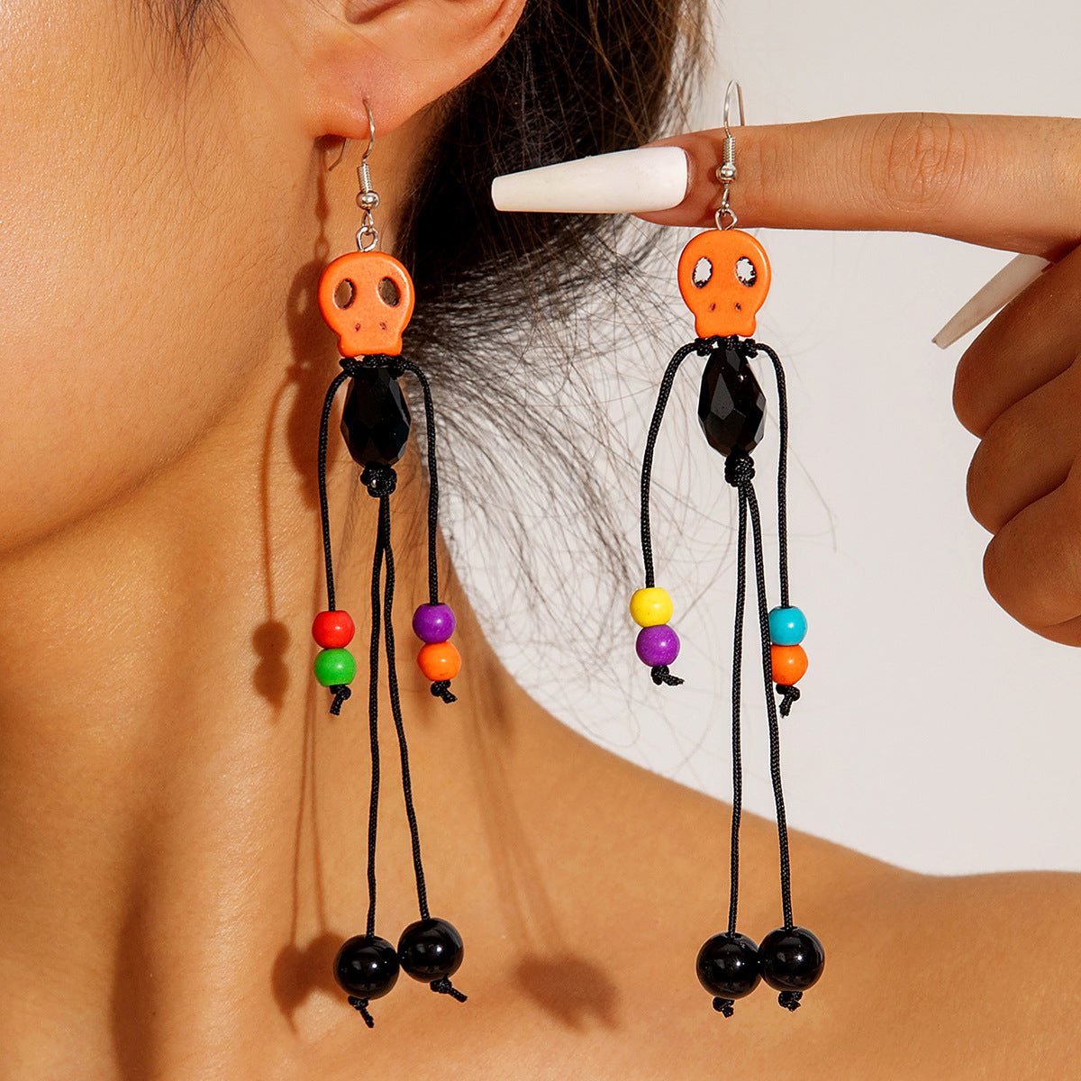 Wholesale Tassel Beaded Ghost Head Long  Earrings